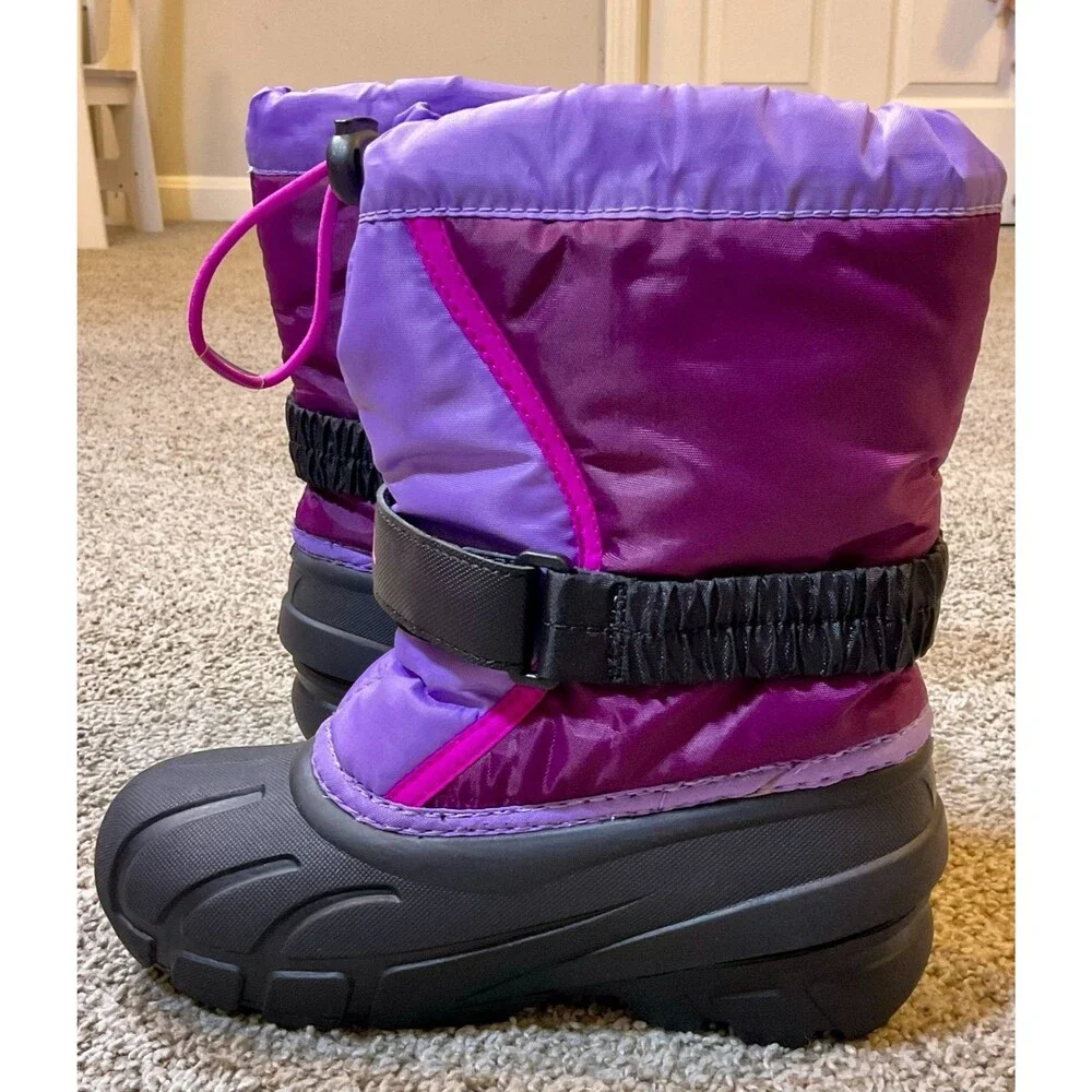 SOREL Flurry Insulated Winter Snow Boots‎ Kids Purple Pull On Duck Size 13 EUC